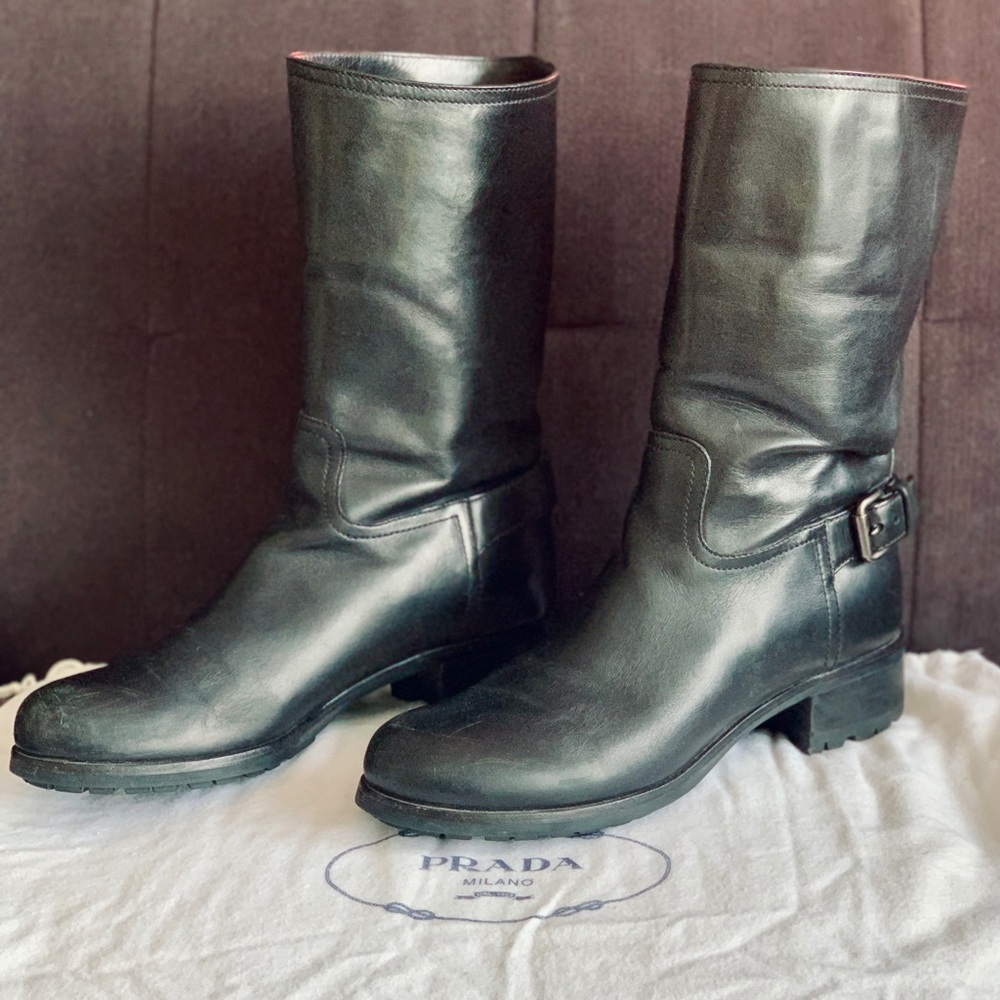 PRADA Vintage Black Leather Biker Boots